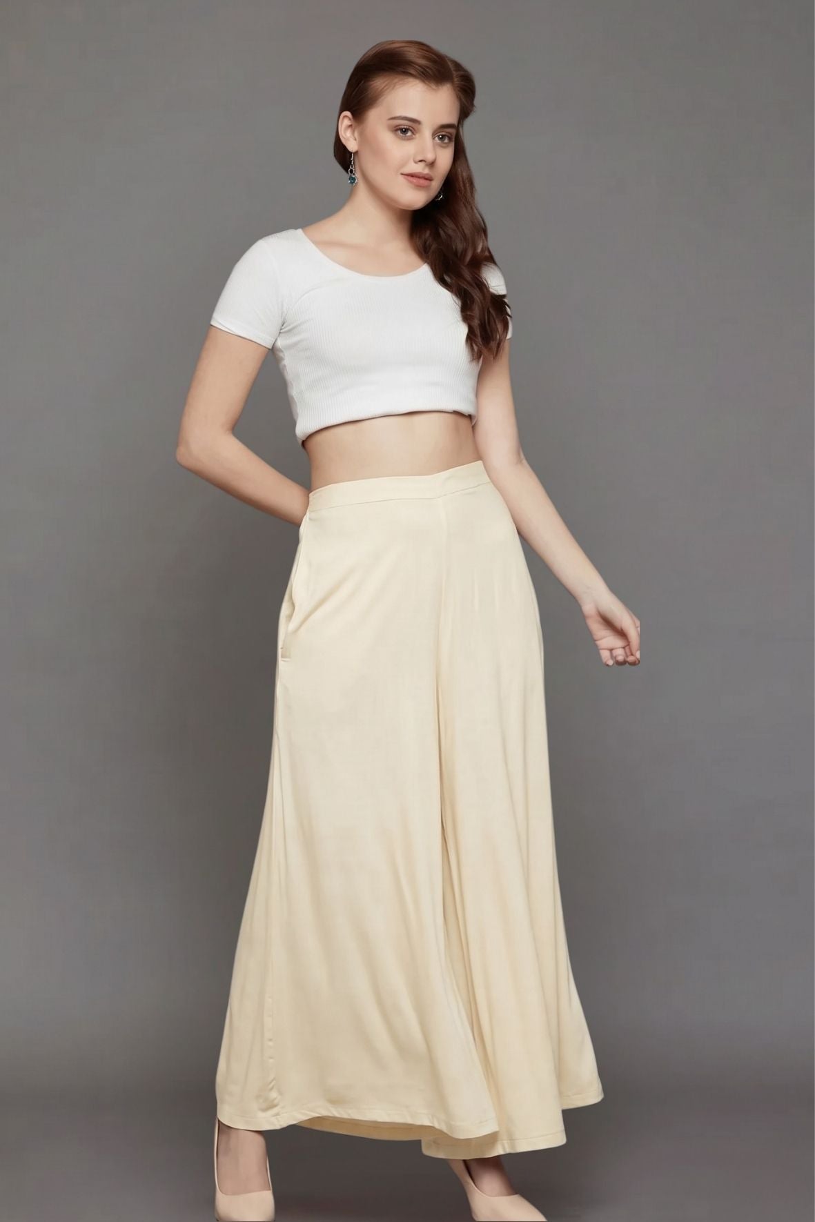 Cream Plain Viscose Palazzo