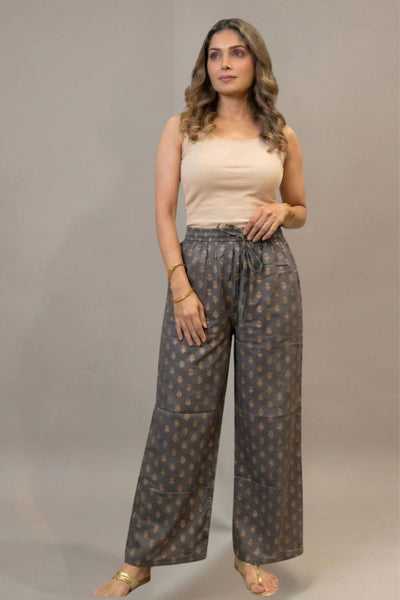 Grey & Gold Ethnic Buti  Printed Palazzo