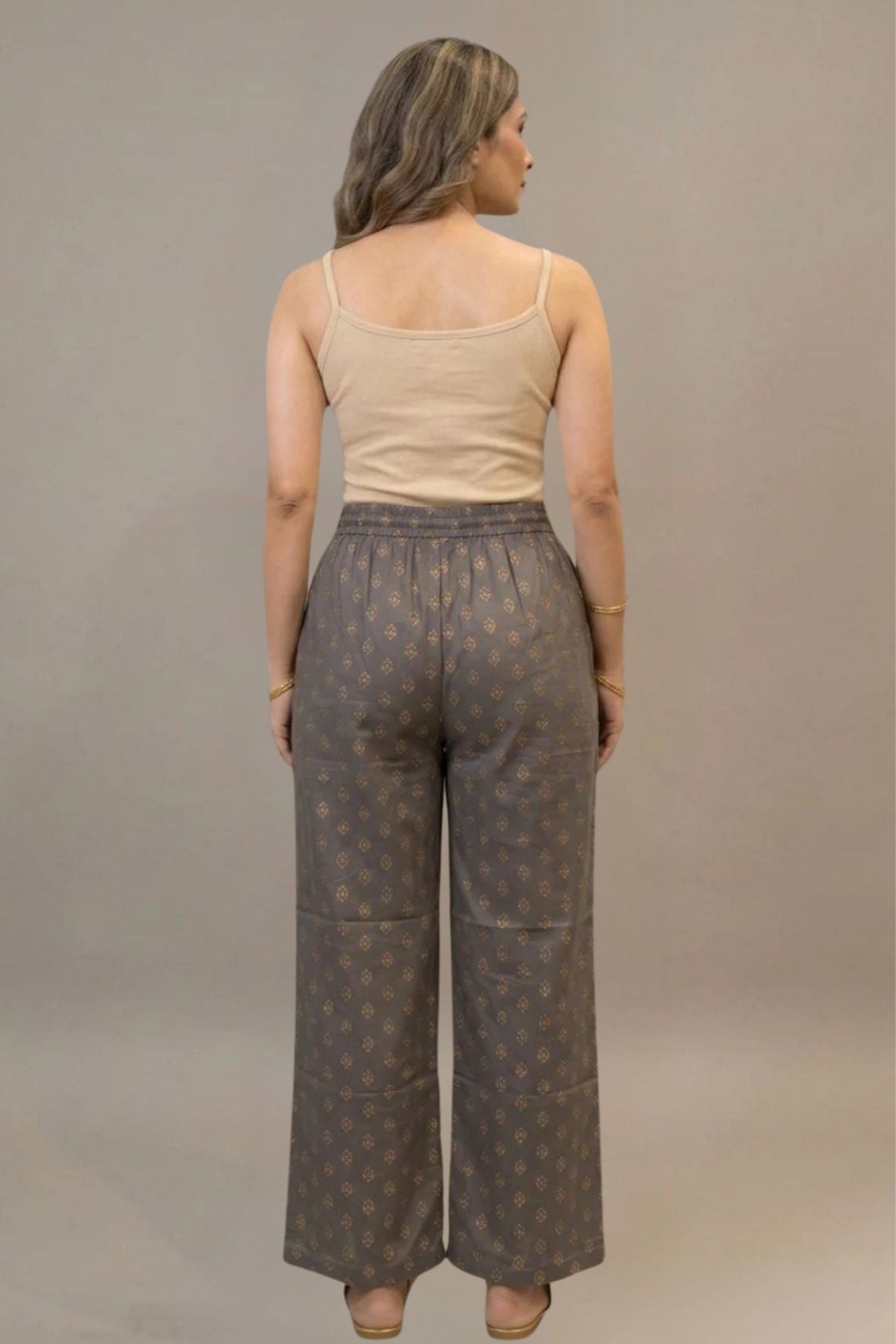 Grey & Gold Ethnic Buti  Printed Palazzo