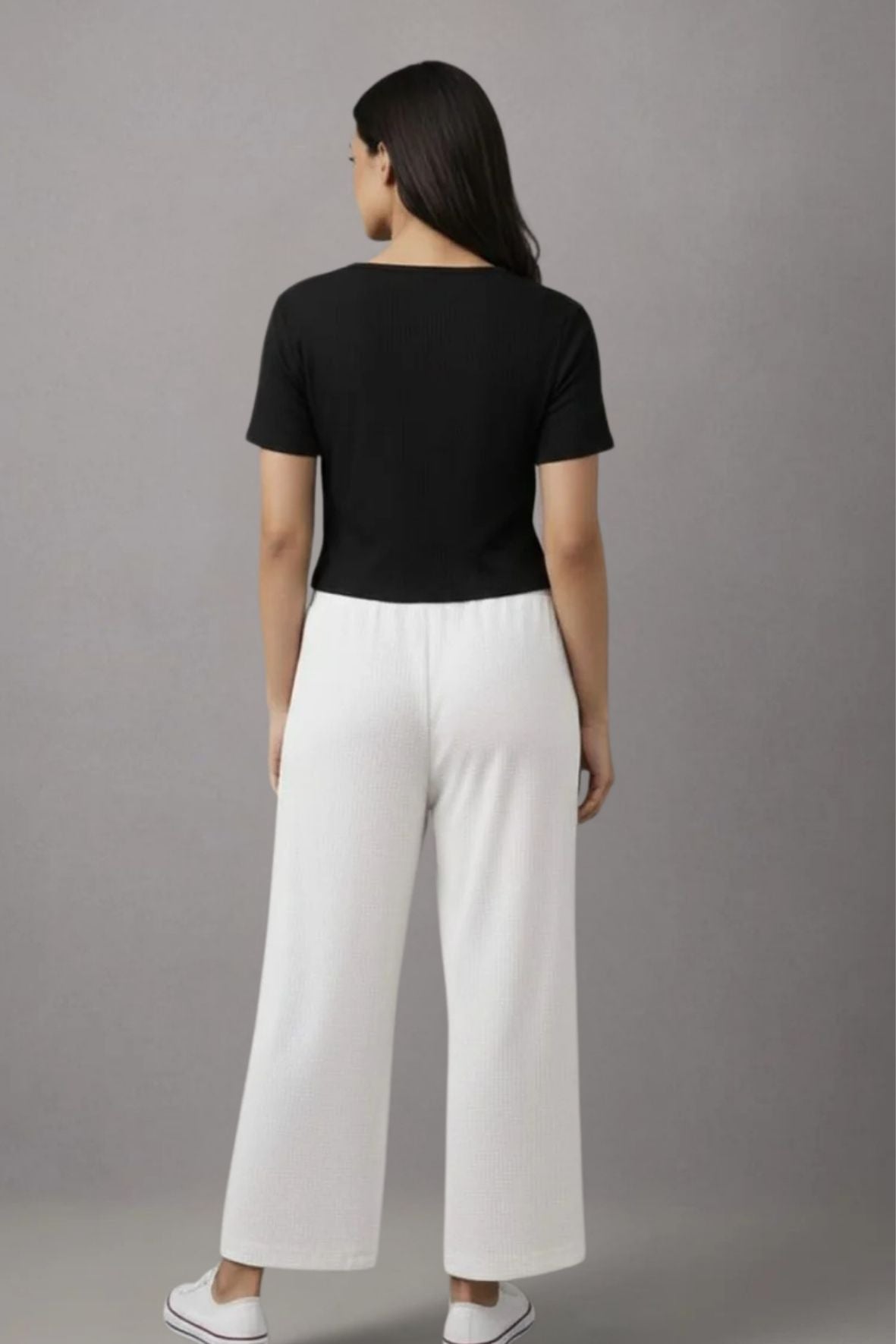 White Zara Rib Palazzo
