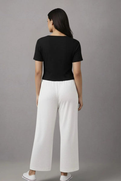 White Zara Rib Palazzo