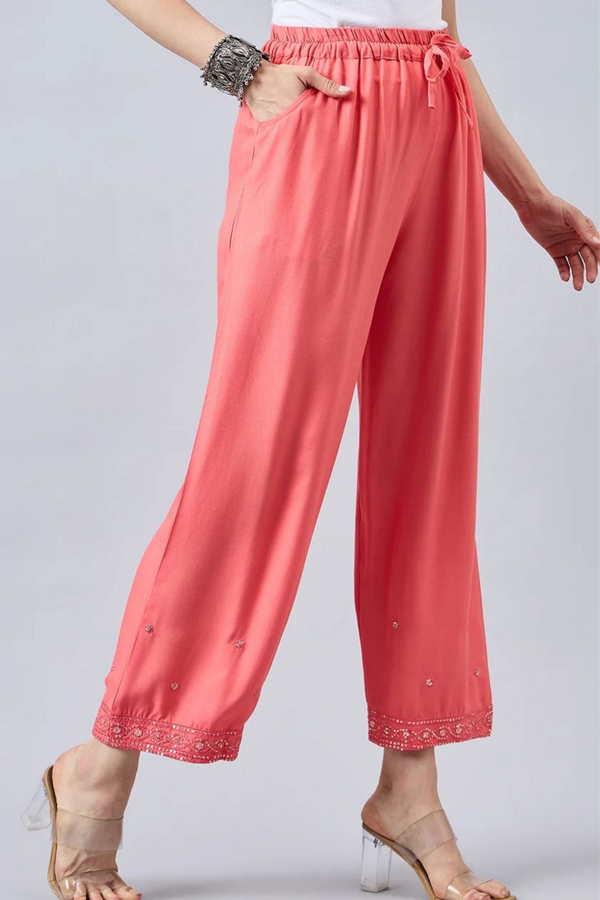 Peach Embellished Palazzo