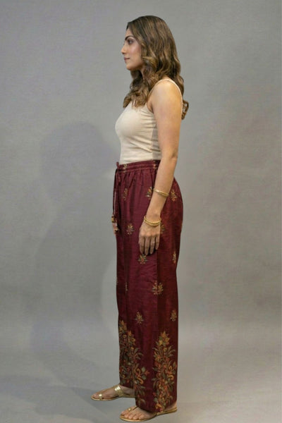 Maroon Heritage Floral Border Printed Palazzo