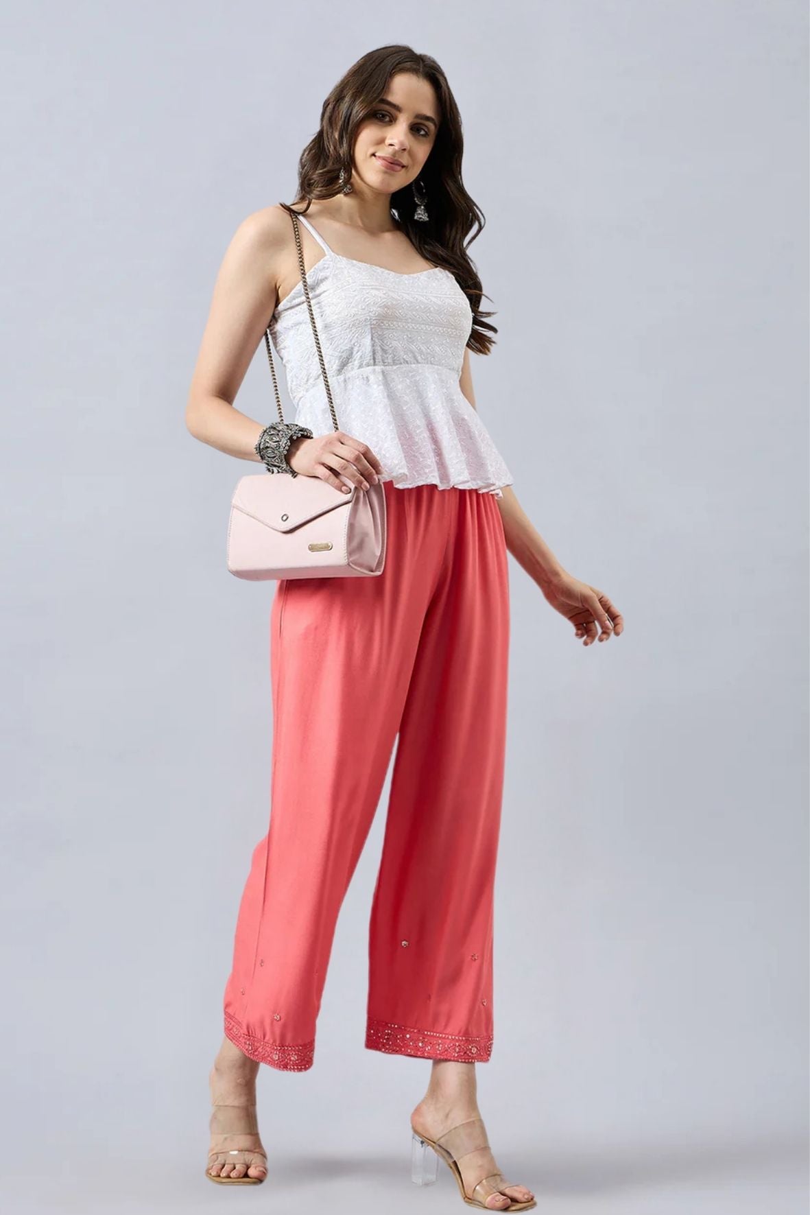 Peach Embellished Palazzo