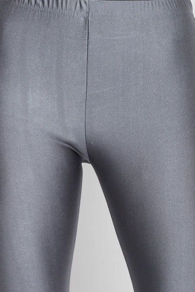 Dark Grey Metallic Leggings - Ankle Length