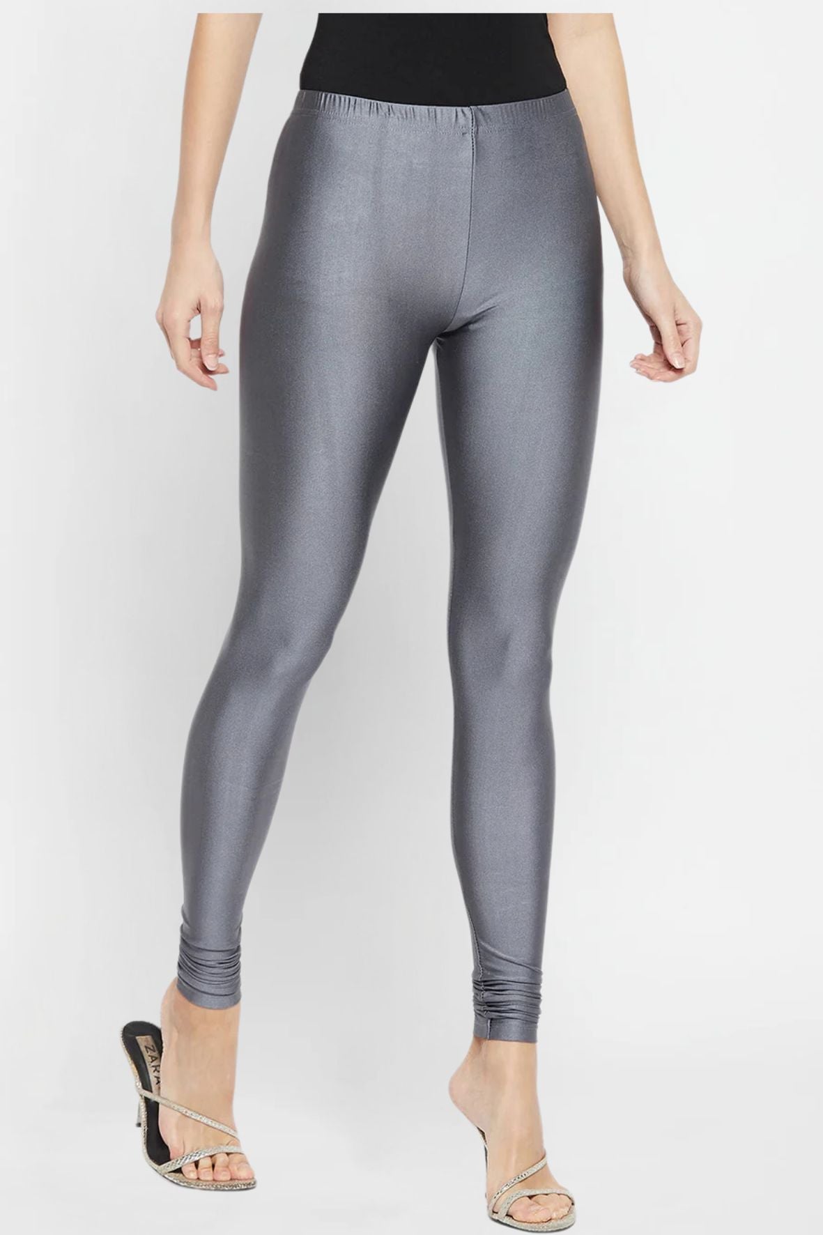 Dark Grey Metallic Leggings - Ankle Length
