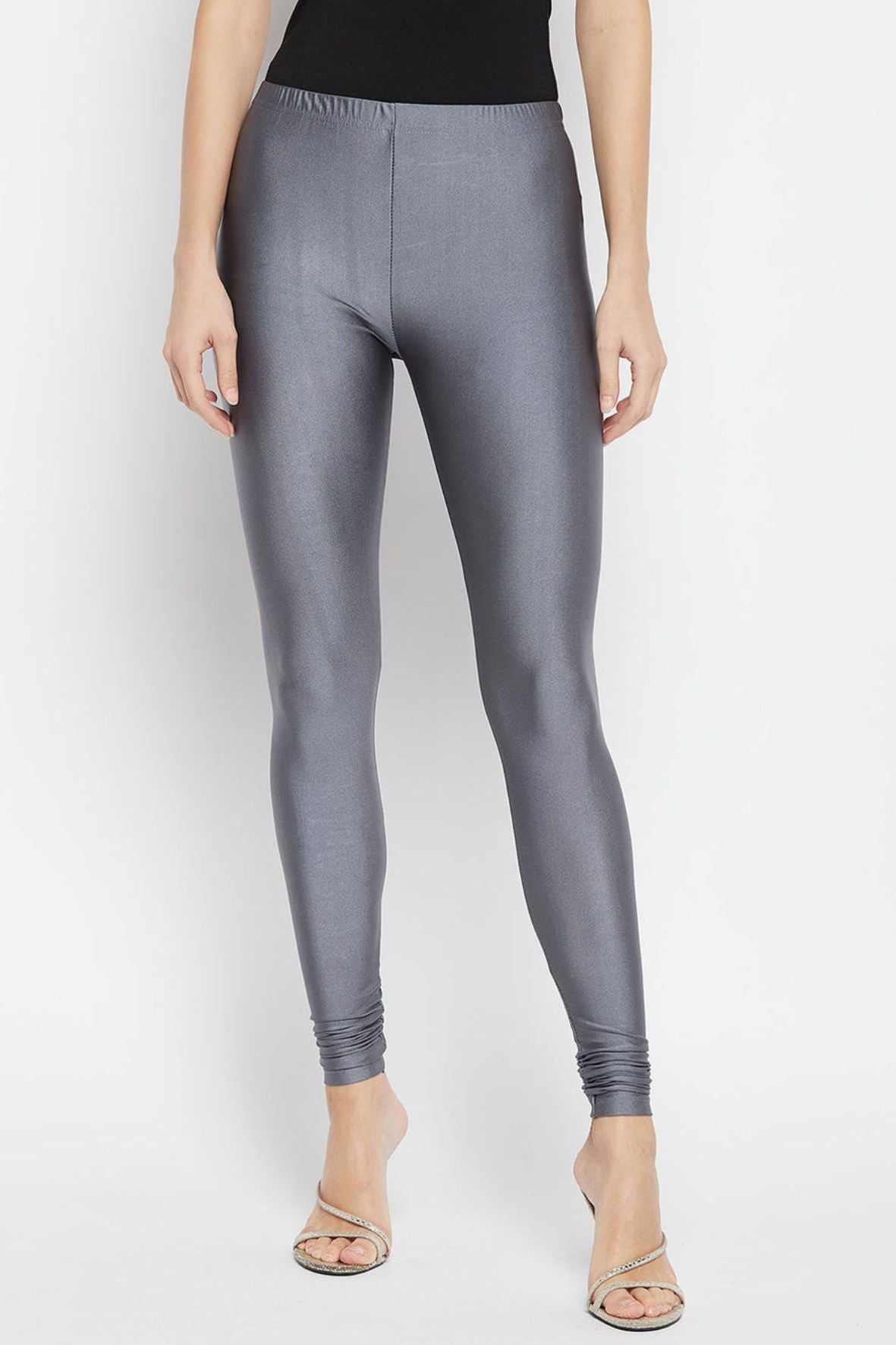 Dark Grey Metallic Leggings - Ankle Length