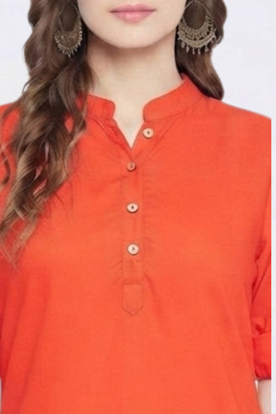 Dark Orange Solid Coloured Short Kurti - 32"Length