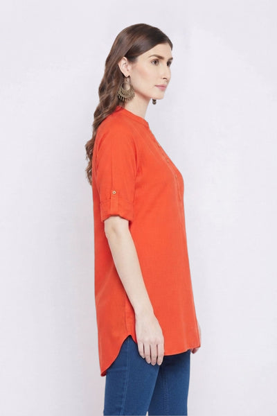 Dark Orange Solid Coloured Short Kurti - 32"Length