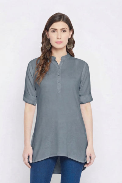 White Solid Coloured Short Kurti - 32" Length
