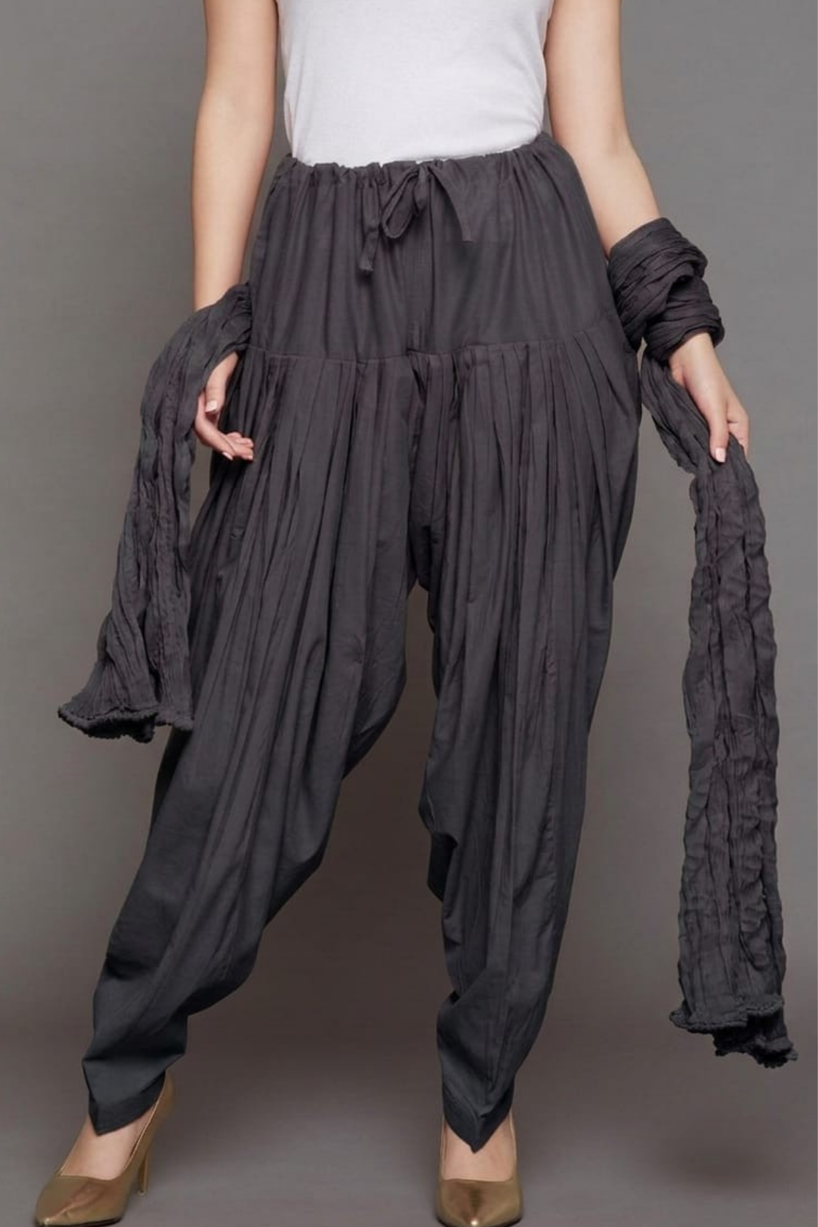 Dark Grey Cotton Plain  Patiala with Dupatta