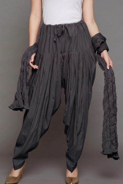 Dark Grey Cotton Plain  Patiala with Dupatta