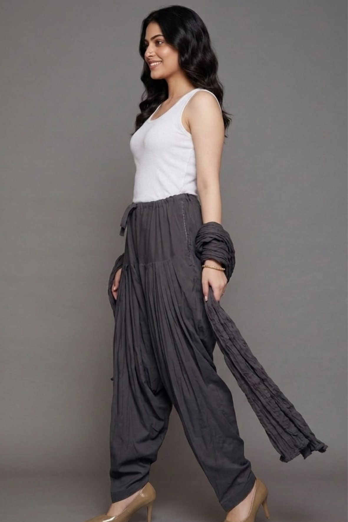 Dark Grey Cotton Plain  Patiala with Dupatta
