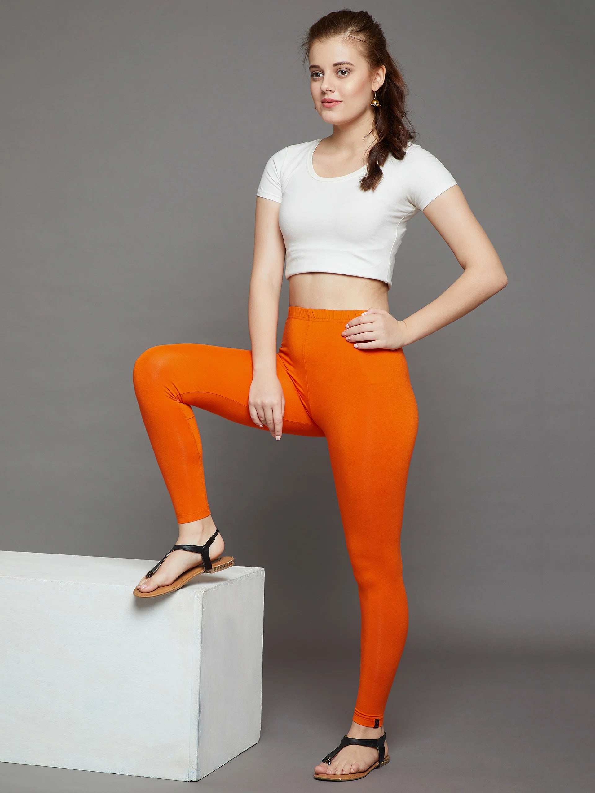 Buy Lyra Carrot Orange Churidar Leggings Online