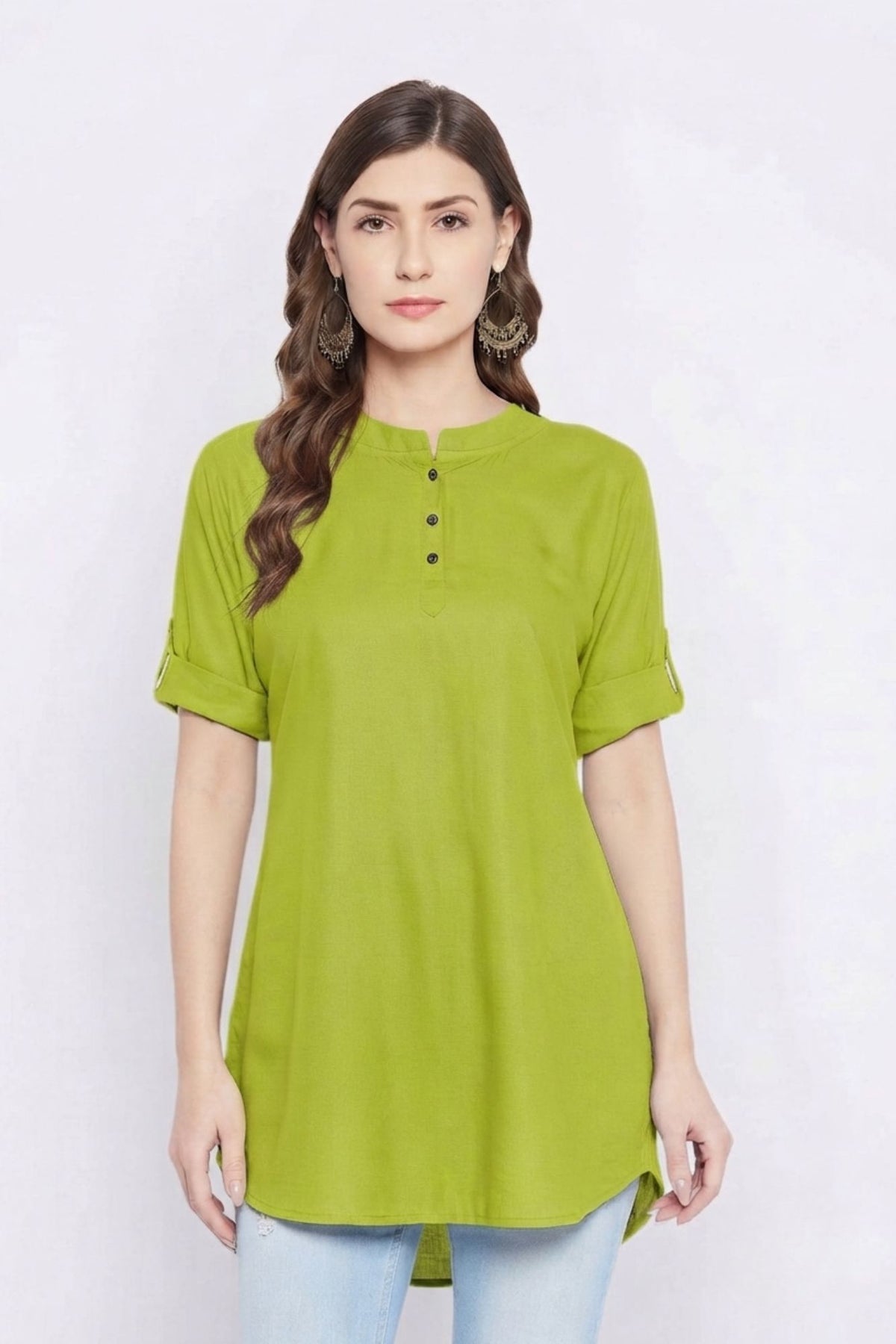White Solid Coloured Short Kurti - 32" Length