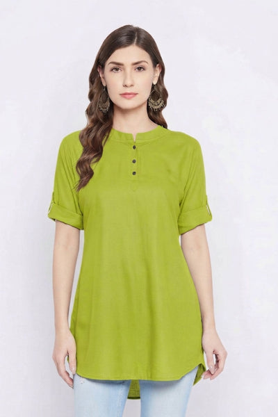 White Solid Coloured Short Kurti - 32" Length