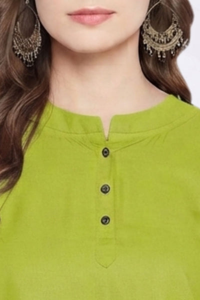 Green Solid Coloured Short Kurti - 32" Length