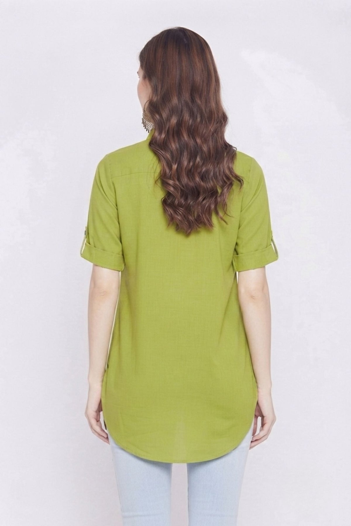 Green Solid Coloured Short Kurti - 32" Length