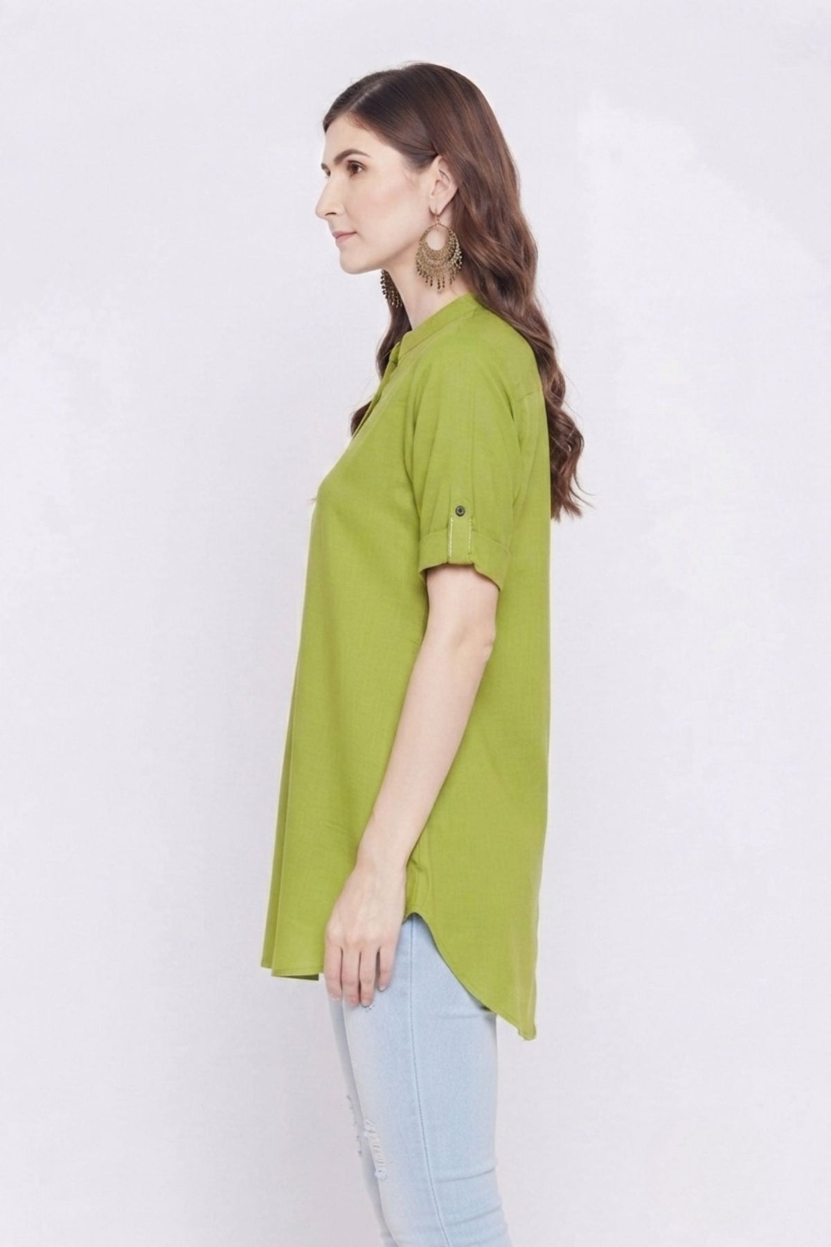Green Solid Coloured Short Kurti - 32" Length