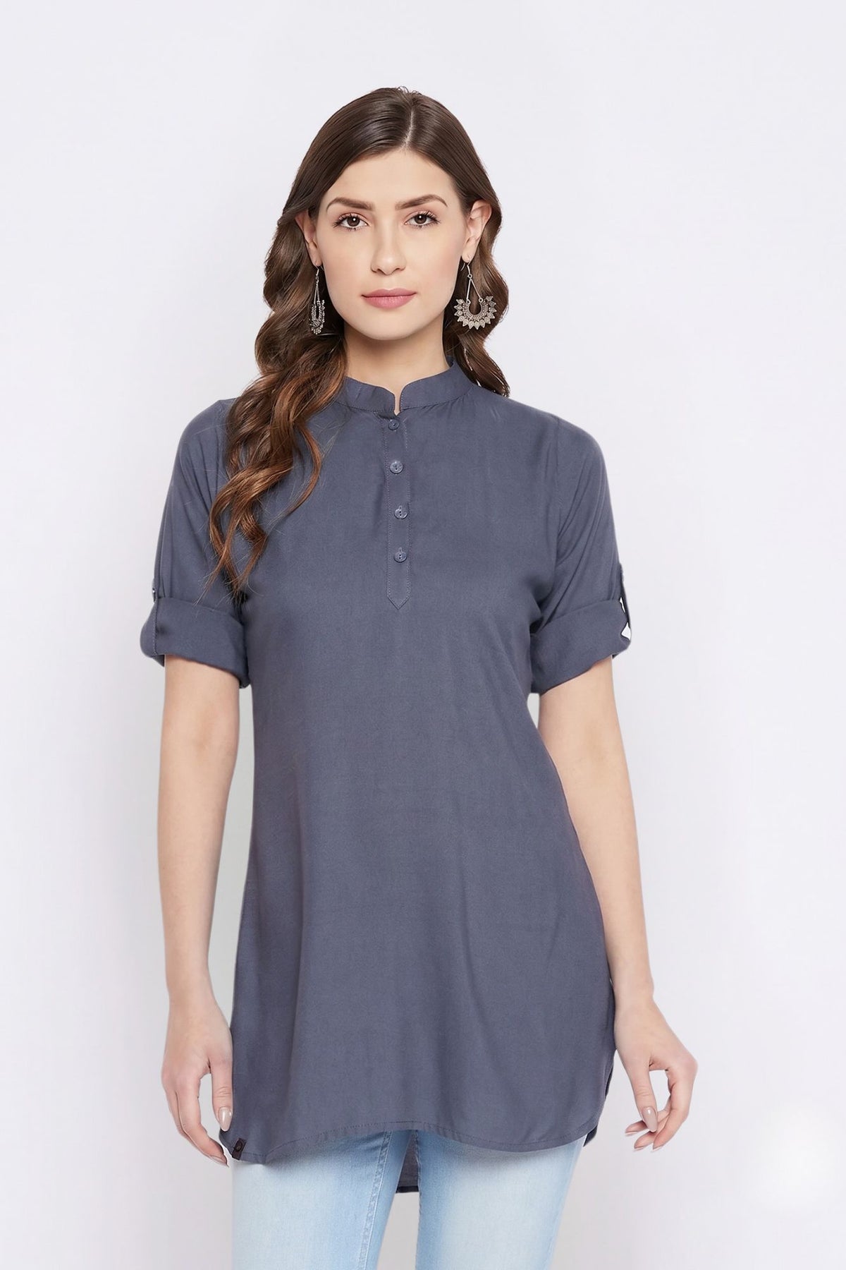 White Solid Coloured Short Kurti - 32" Length