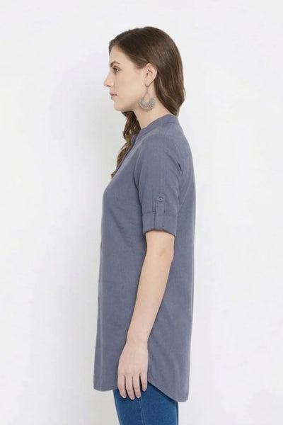Grey Solid Coloured Short Kurti - 32" Length