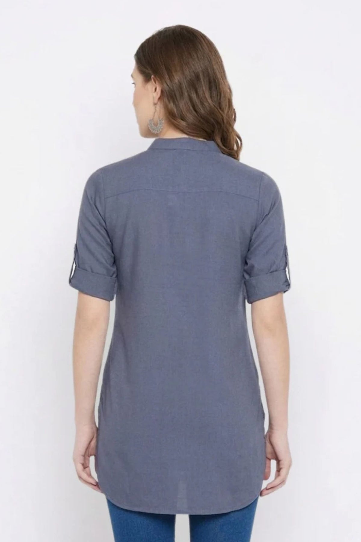 Grey Solid Coloured Short Kurti - 32" Length