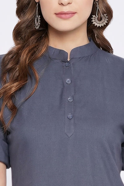 Grey Solid Coloured Short Kurti - 32" Length