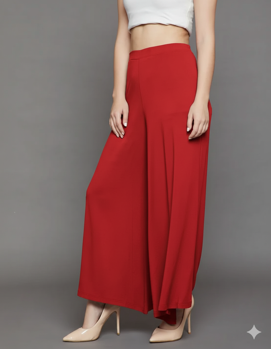 Red Plain Viscose Palazzo