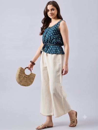 Cotton Palazzo With Black Lace Detailing