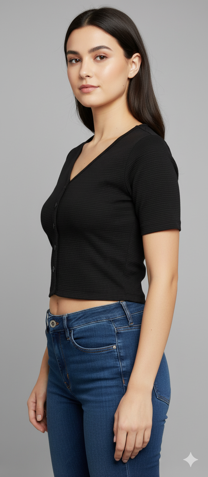 Black Ribbed Crop Top for Women