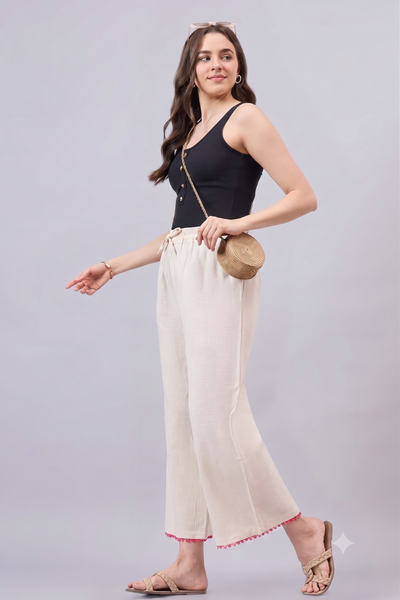 Cotton Palazzo With Black Lace Detailing