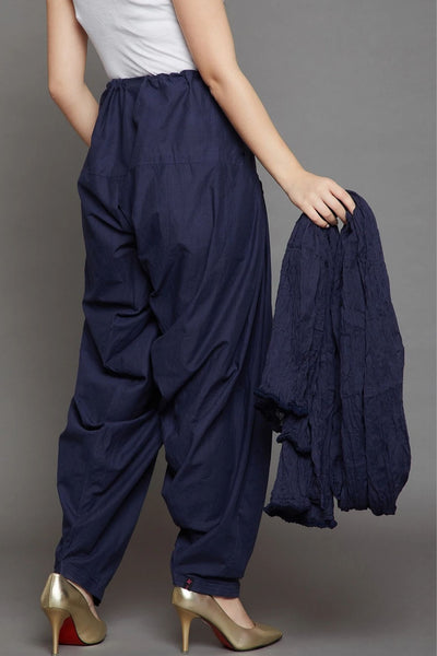 Navy Blue Cotton Plain Patiala with Dupatta
