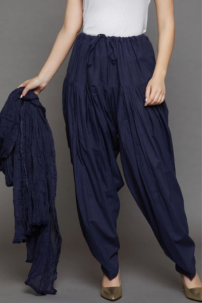 Navy Blue Cotton Plain Patiala with Dupatta