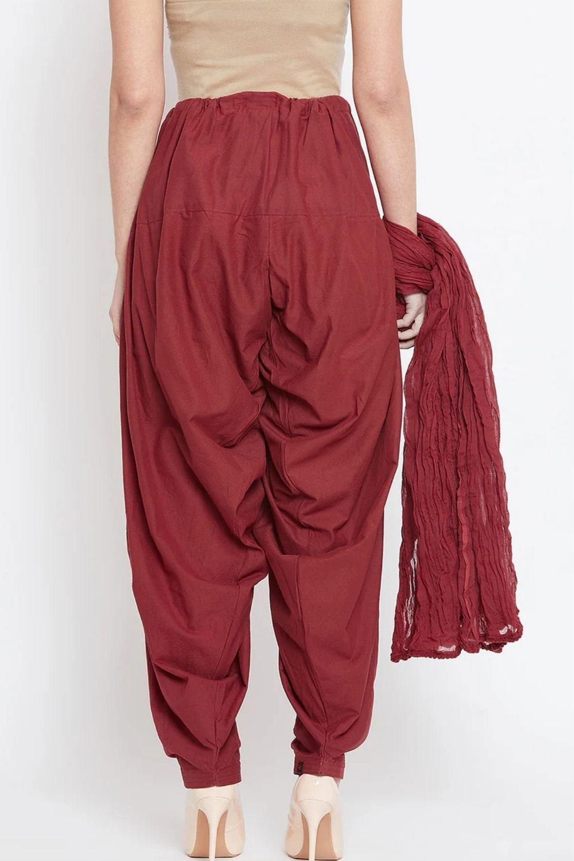 Maroon Cotton Plain Patiala with Dupatta