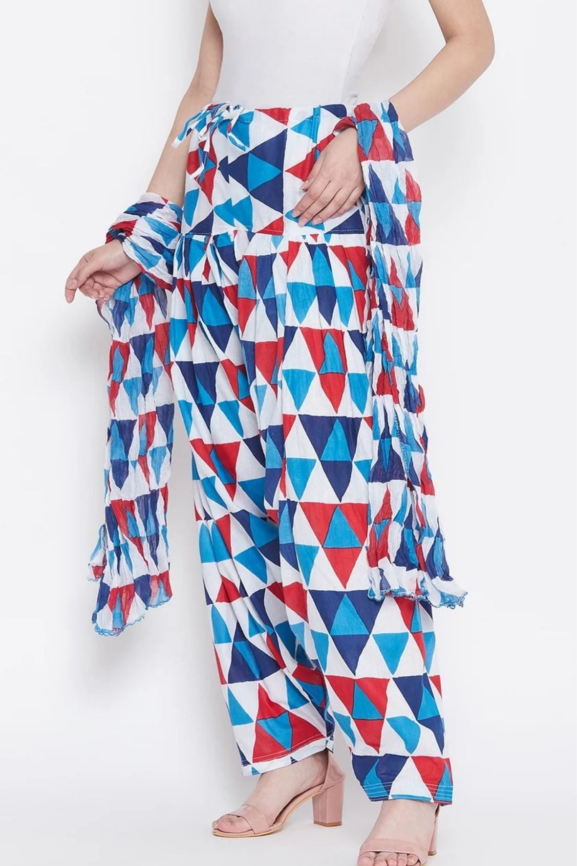 Geometric Pattern Printed Cotton Patiala with Dupatta
