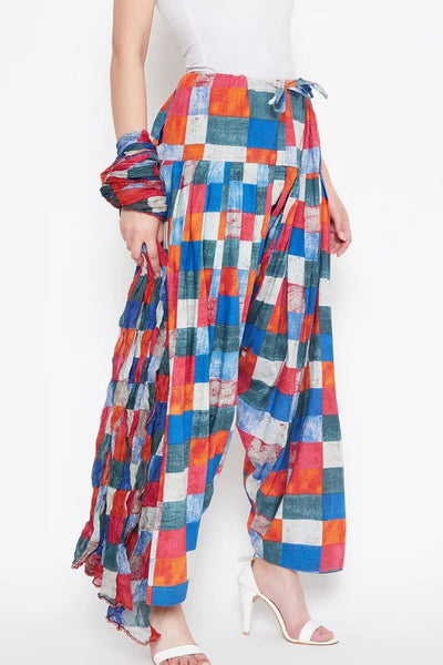Multicolour Checks Printed Cotton Patiala with Dupatta