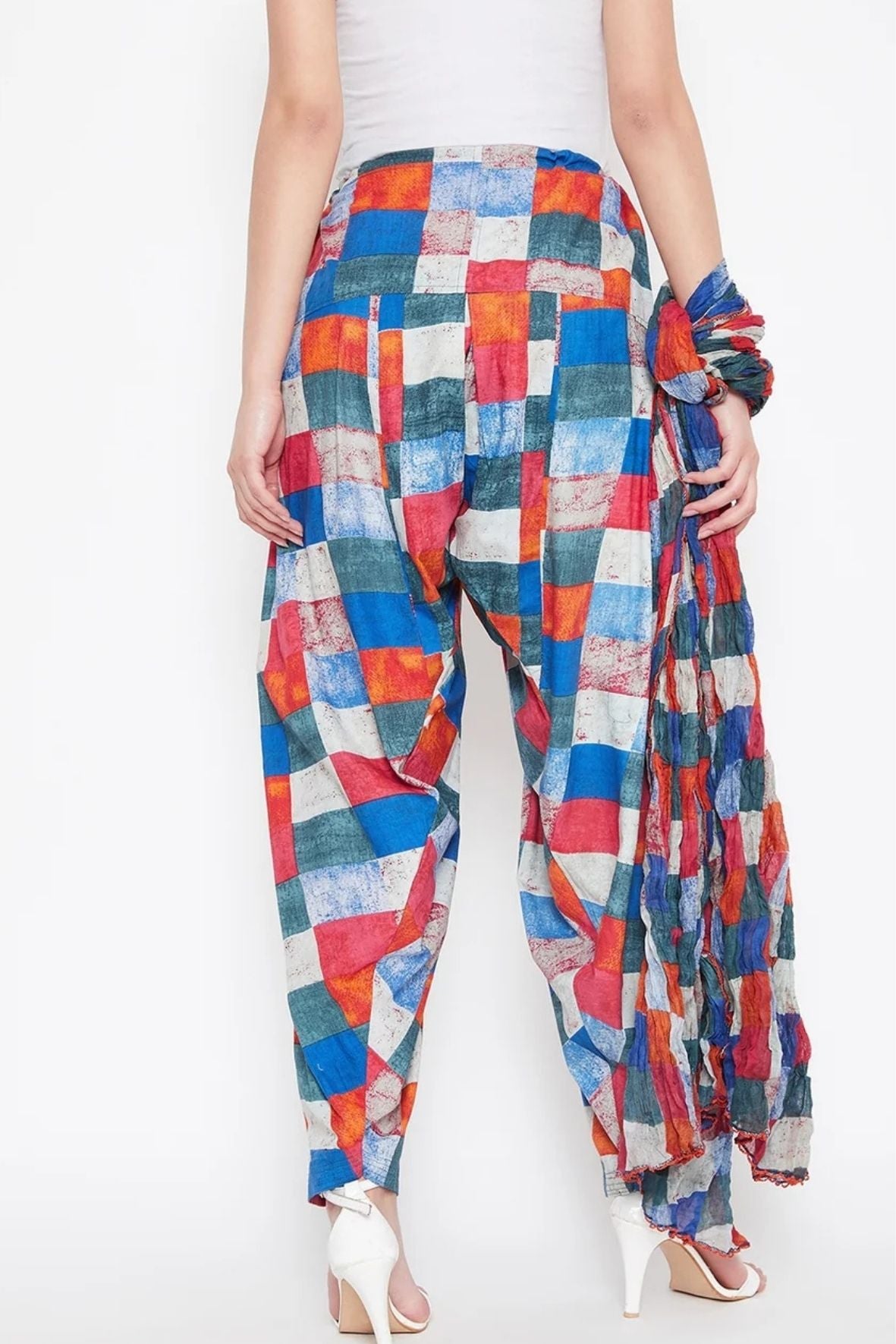 Multicolour Checks Printed Cotton Patiala with Dupatta