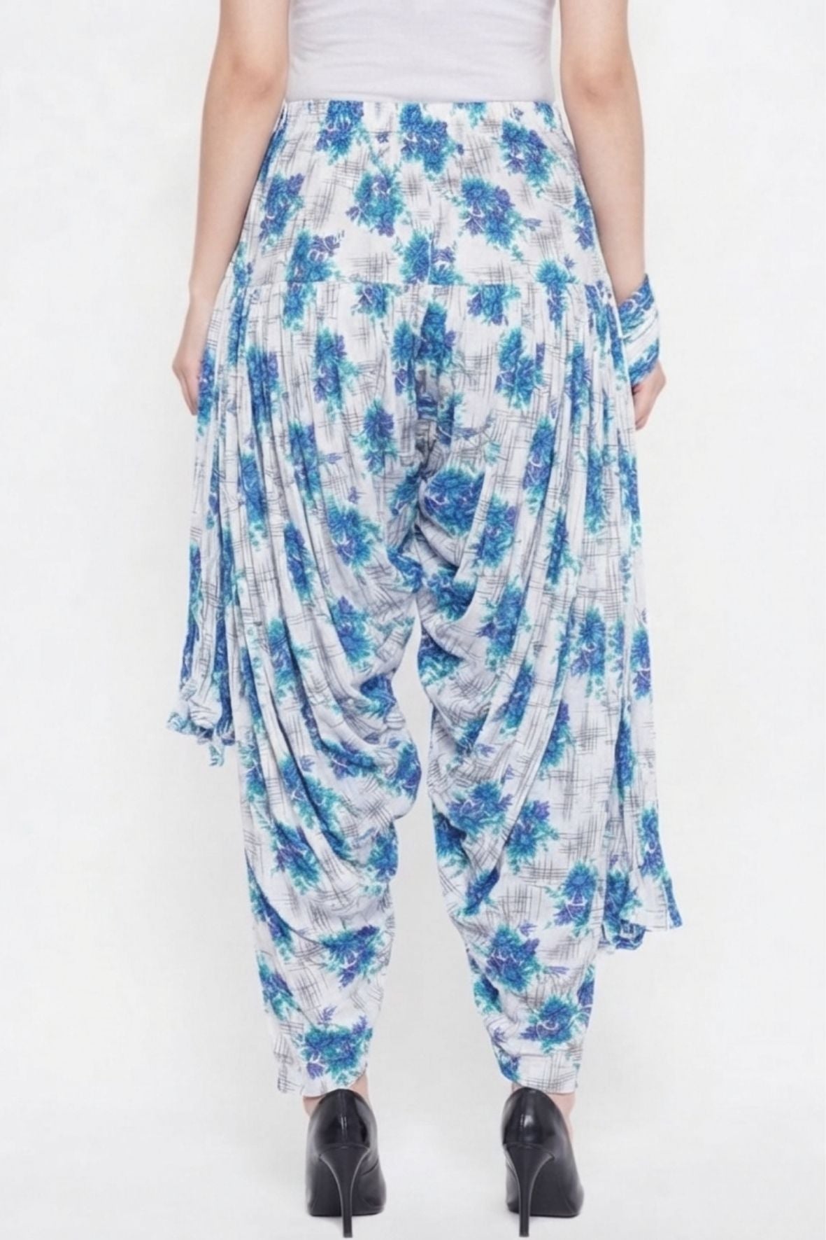 Blue Floral Printed Cotton Patiala with Dupatta
