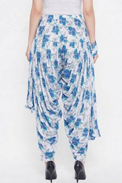 Blue Floral Printed Cotton Patiala with Dupatta