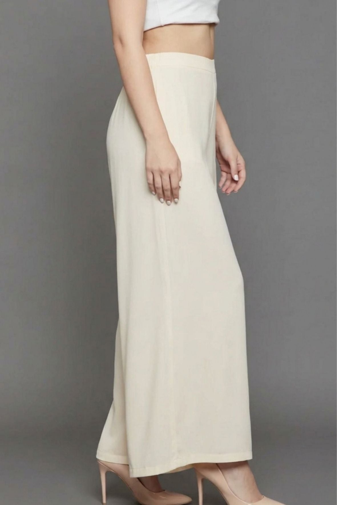 Cream Plain Viscose Palazzo