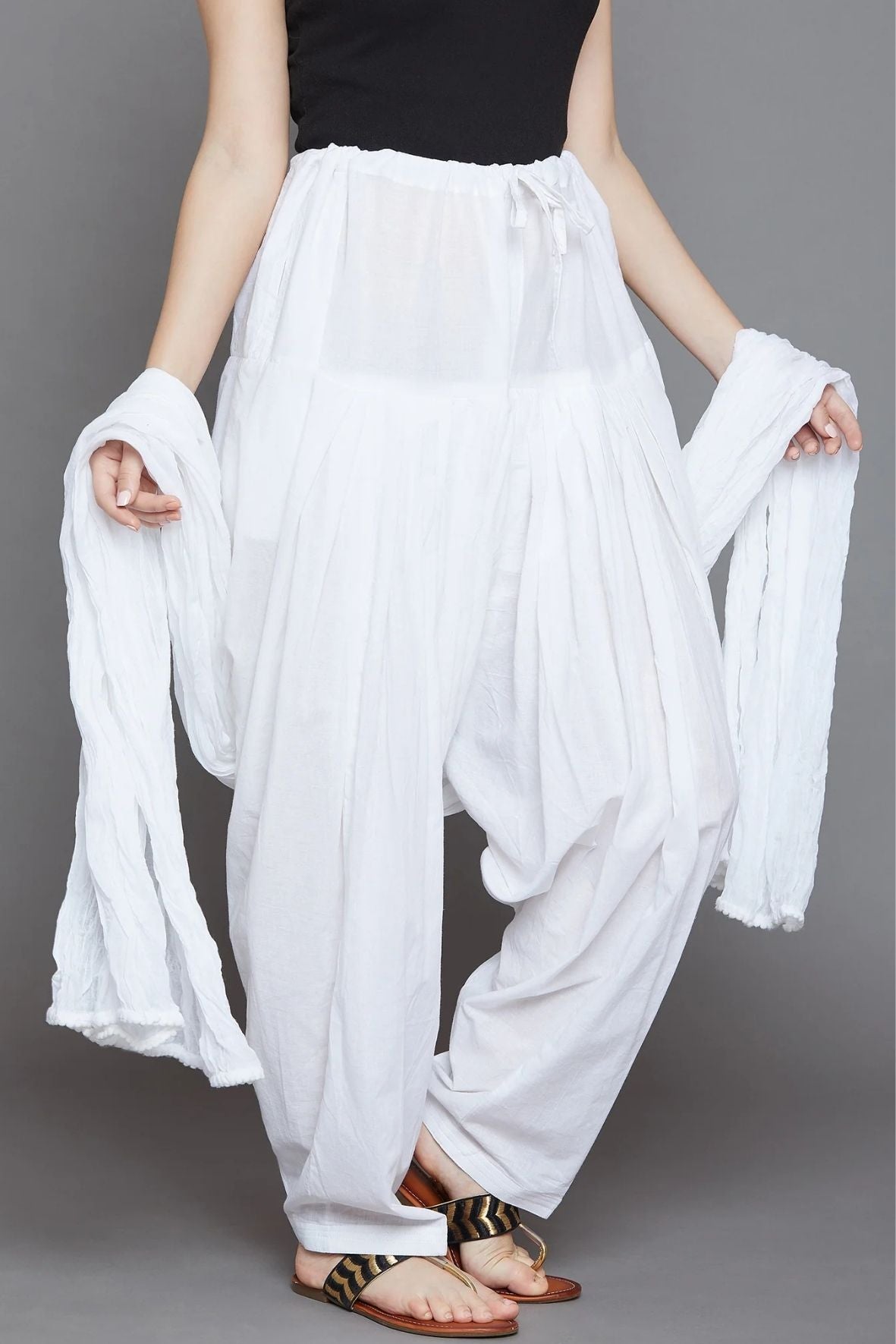 Pure White Plain  Cotton Patiala with Dupatta