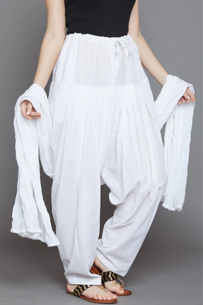 Pure White Plain  Cotton Patiala with Dupatta