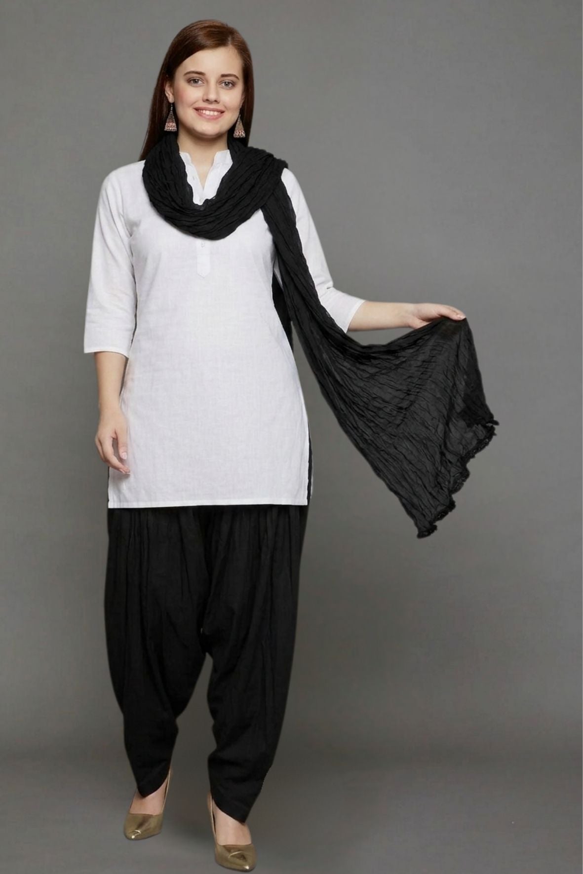 Black Cotton Plain Patiala with Dupatta