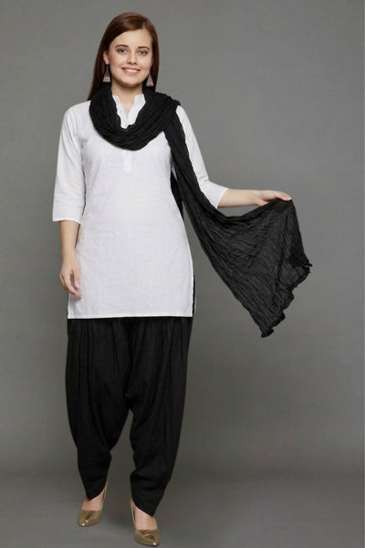 Black Cotton Plain Patiala with Dupatta