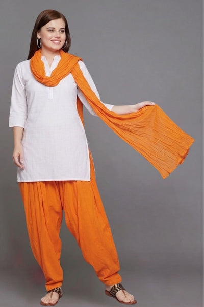 Orange Cotton Plain Patiala with Dupatta