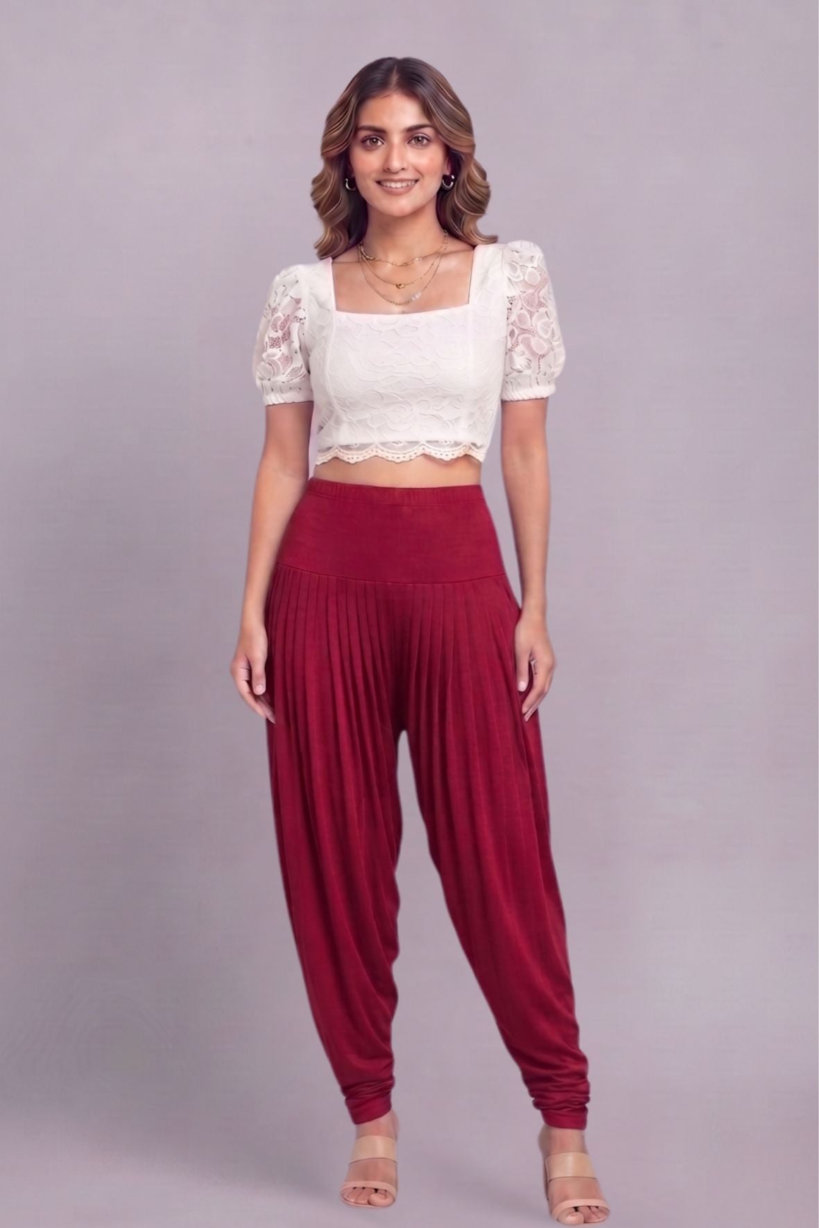 Maroon Viscose Plain Dhoti