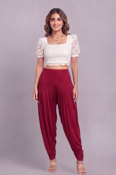 Maroon Viscose Plain Dhoti