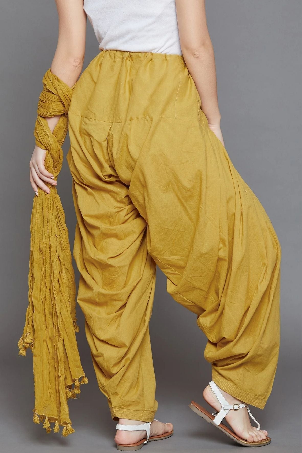 Mustard Cotton Plain  Patiala with Dupatta