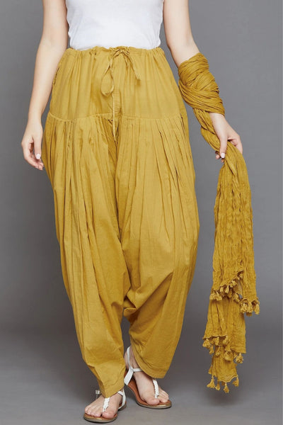 Mustard Cotton Plain  Patiala with Dupatta