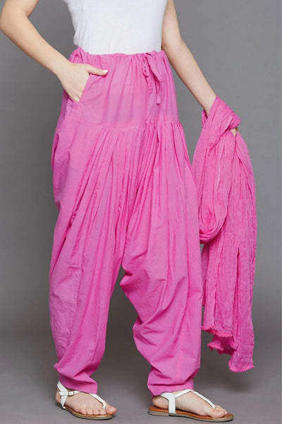 Baby Pink Plain Cotton Patiala with Dupatta